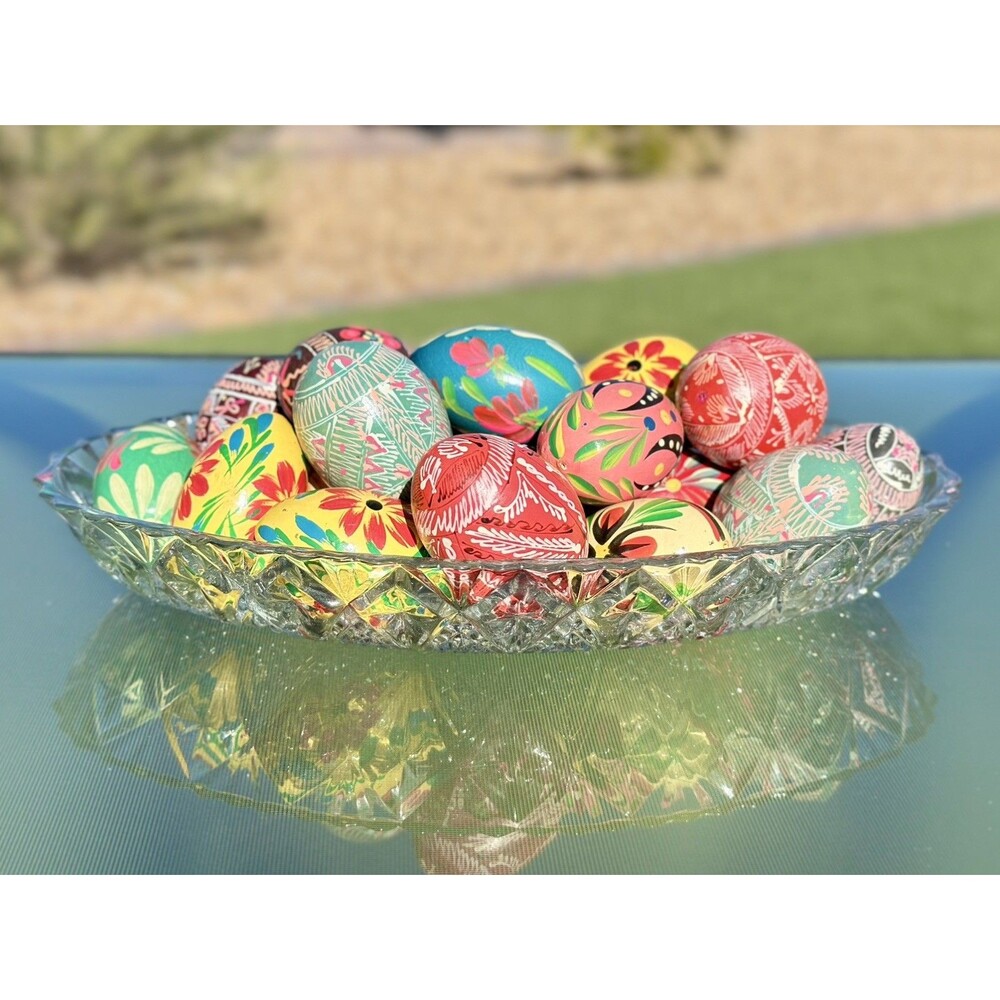 22 Assorted Hand Painted Wooden Pysanky Ukrainian Easter Eggs Flower Decor 2.5"